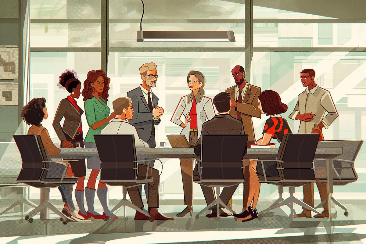 Professional Team Analyzing Contract Details in Modern Office