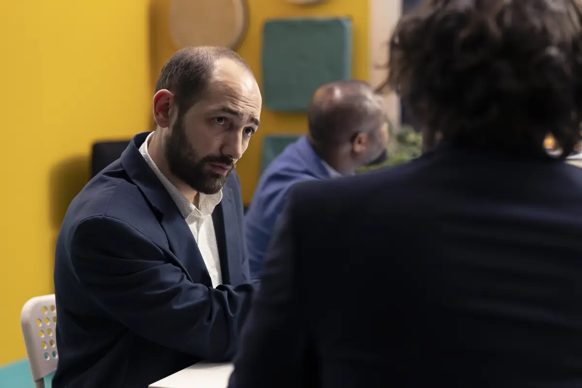 Business analysts collaborating on a new corporate culture initiative