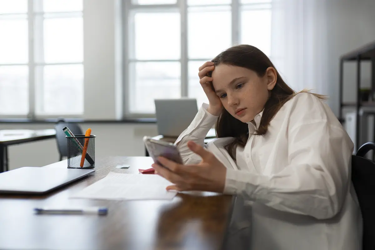 Teenager being cyberbullied