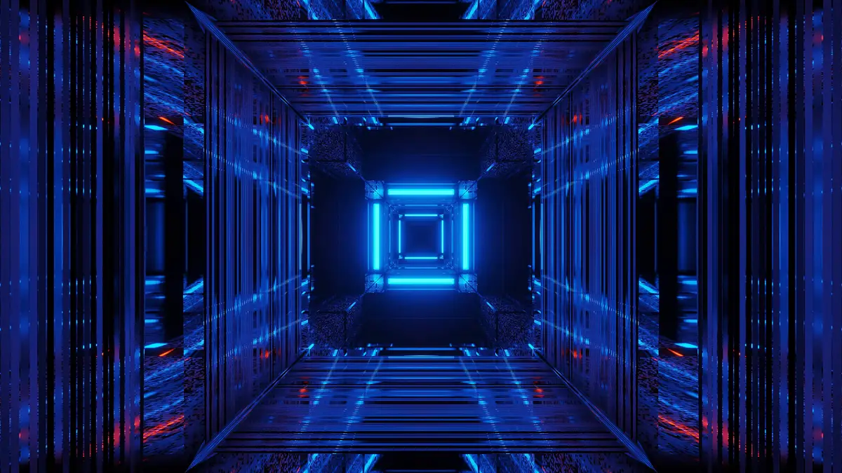 Abstract science fiction futuristic space with blue neon lights