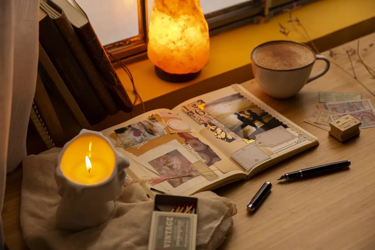 Scrapbook with assortment of home decorations