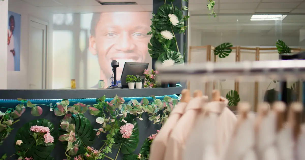 Empty thrift shop with vintage clothes