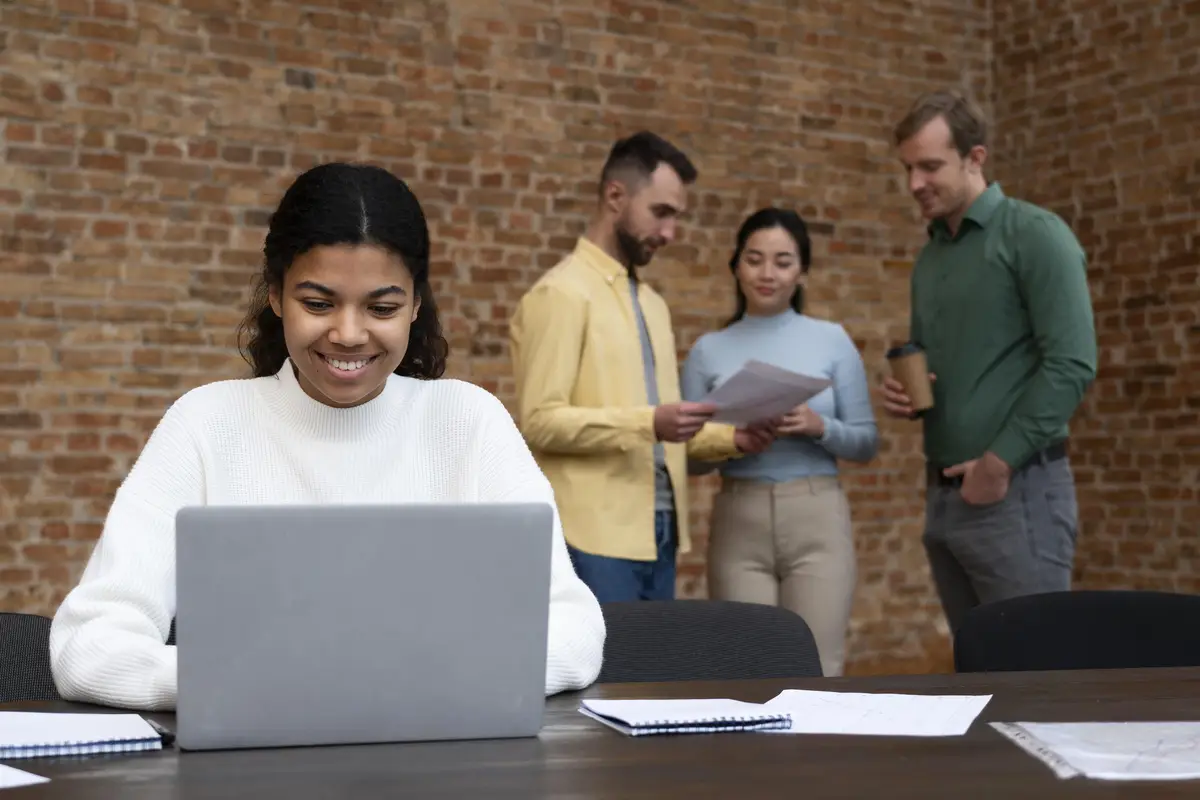 Corporate workers brainstorming together
