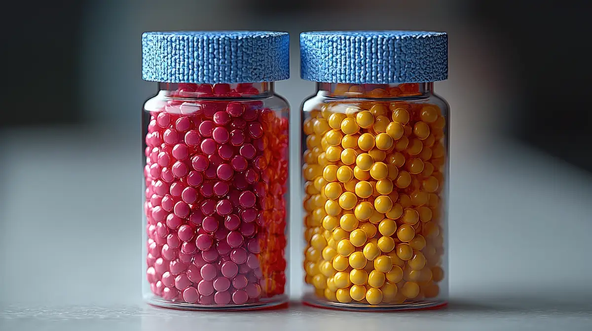 Antibióticos para infecções por Staphylococcus aureus: escolhas e dosagem 2 Two Glass Jars Filled with Red and Yellow Pills