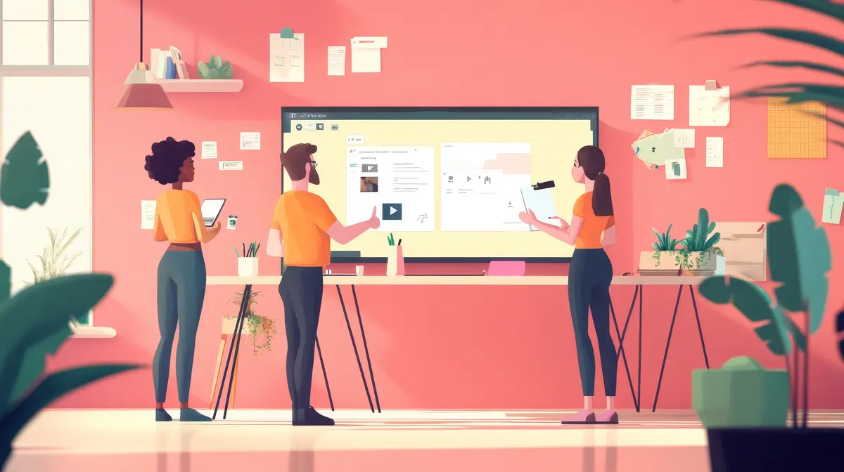 Creative Team Brainstorming Session with Sticky Notes in Modern Office