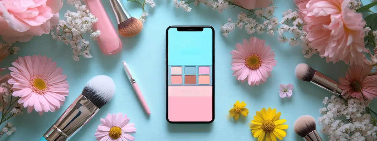 A pastel colored flat lay featuring smartphone surrounded