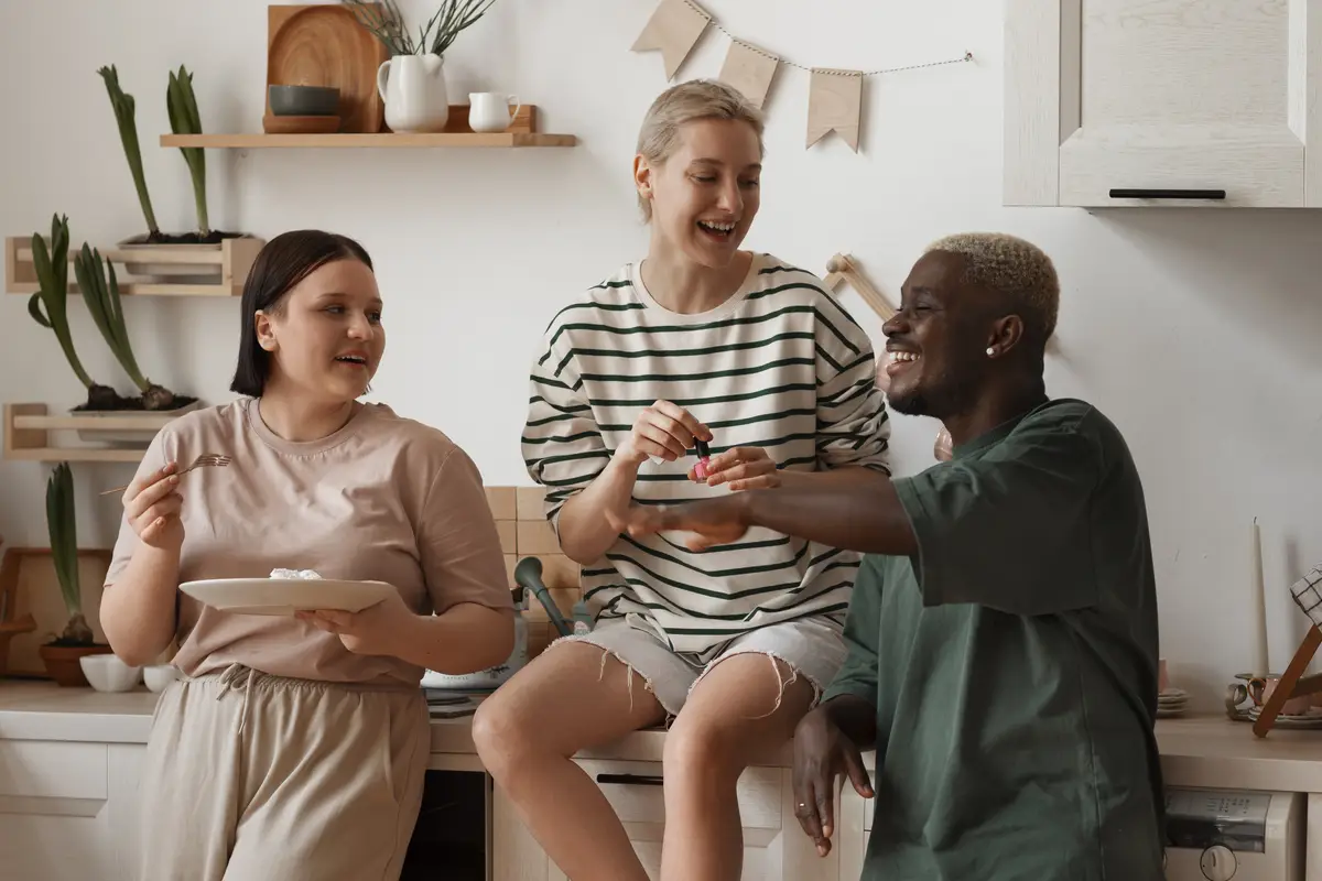 Front view friends getting manicure
