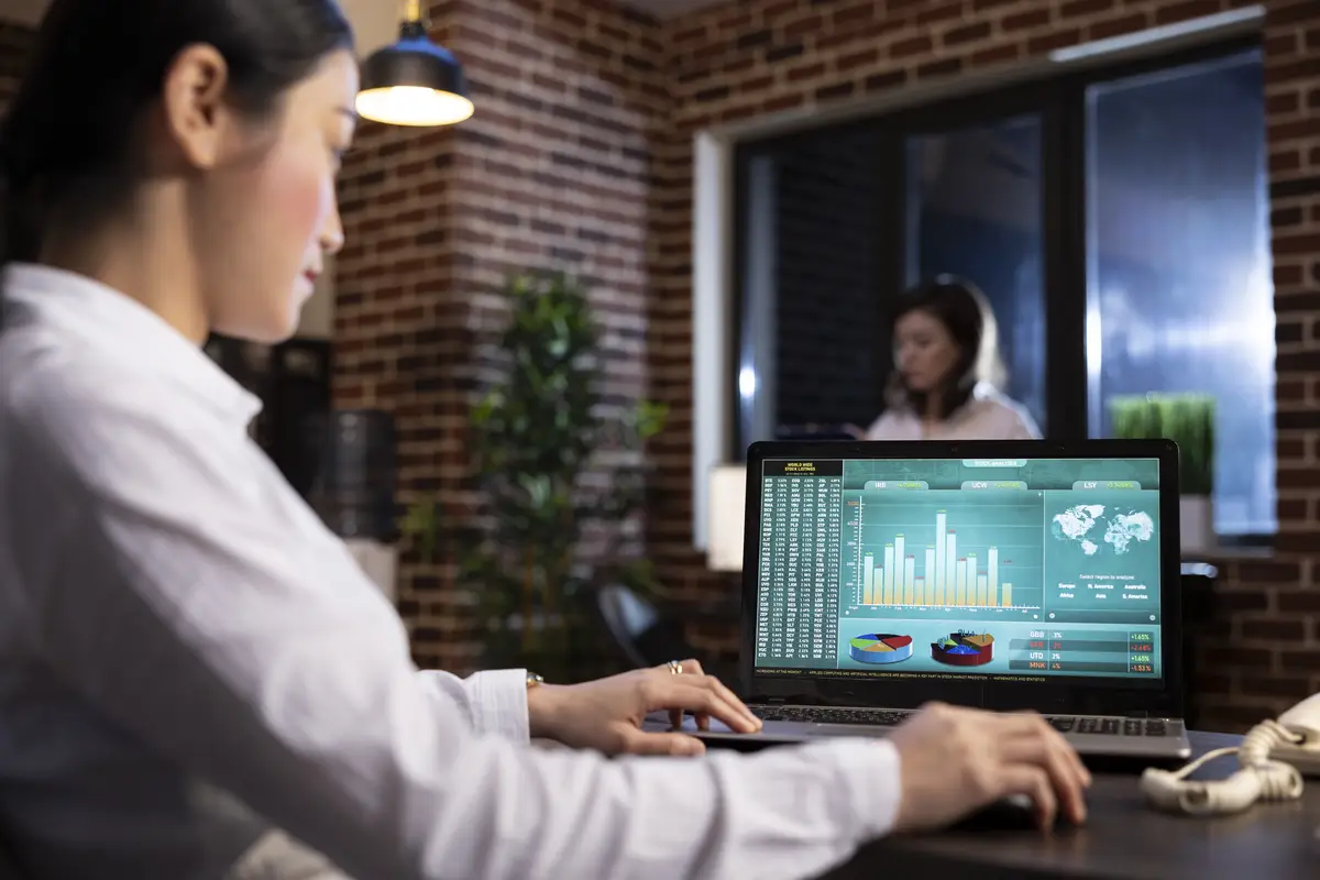 Employee examining company performance