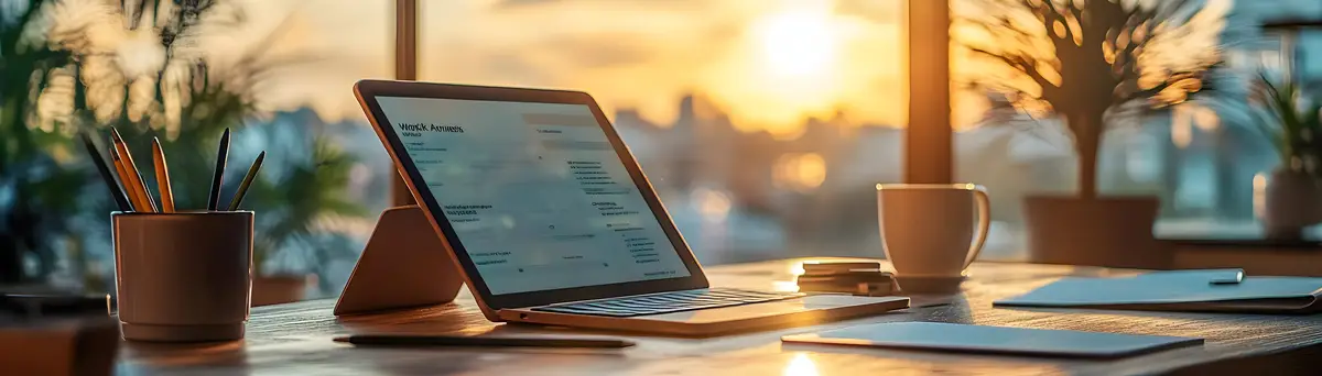 Tablet and stylus with Work From Anywhere text in a border frame with copy space concept as Camera m