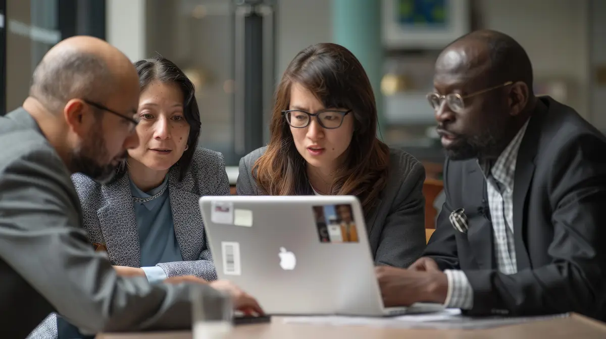 Collaborative Team Meeting in Modern Workspace Focused on Innovation and Productivity AIG53M