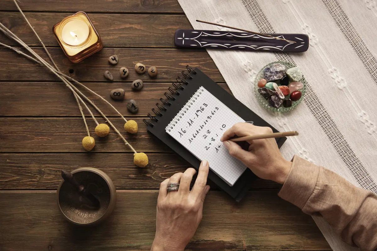 Numerology concept with hand writing top view