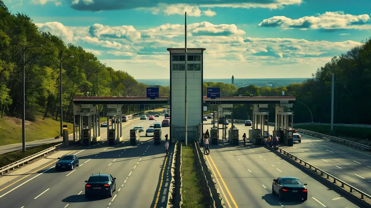 Freeway toll booth checkpoint on the road