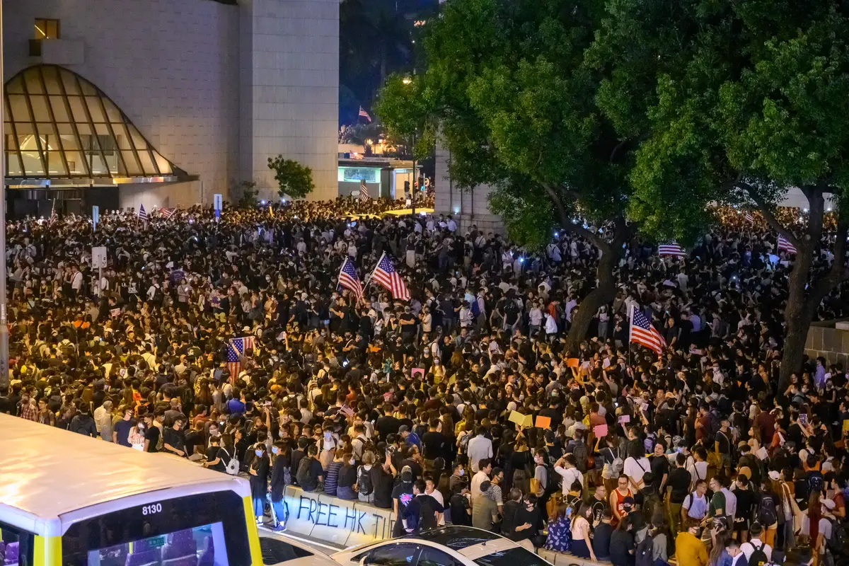 High angle view of people in town square
