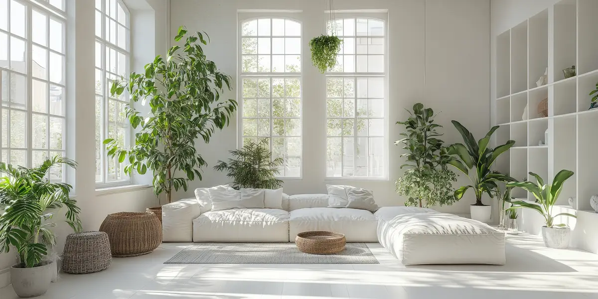 Minimalist Living Room with Natural Light and Greenery
