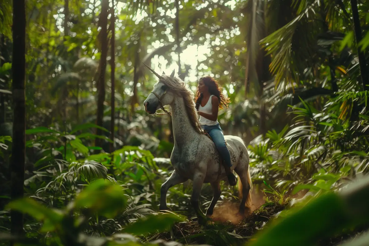 Woman with fantastic unicorn