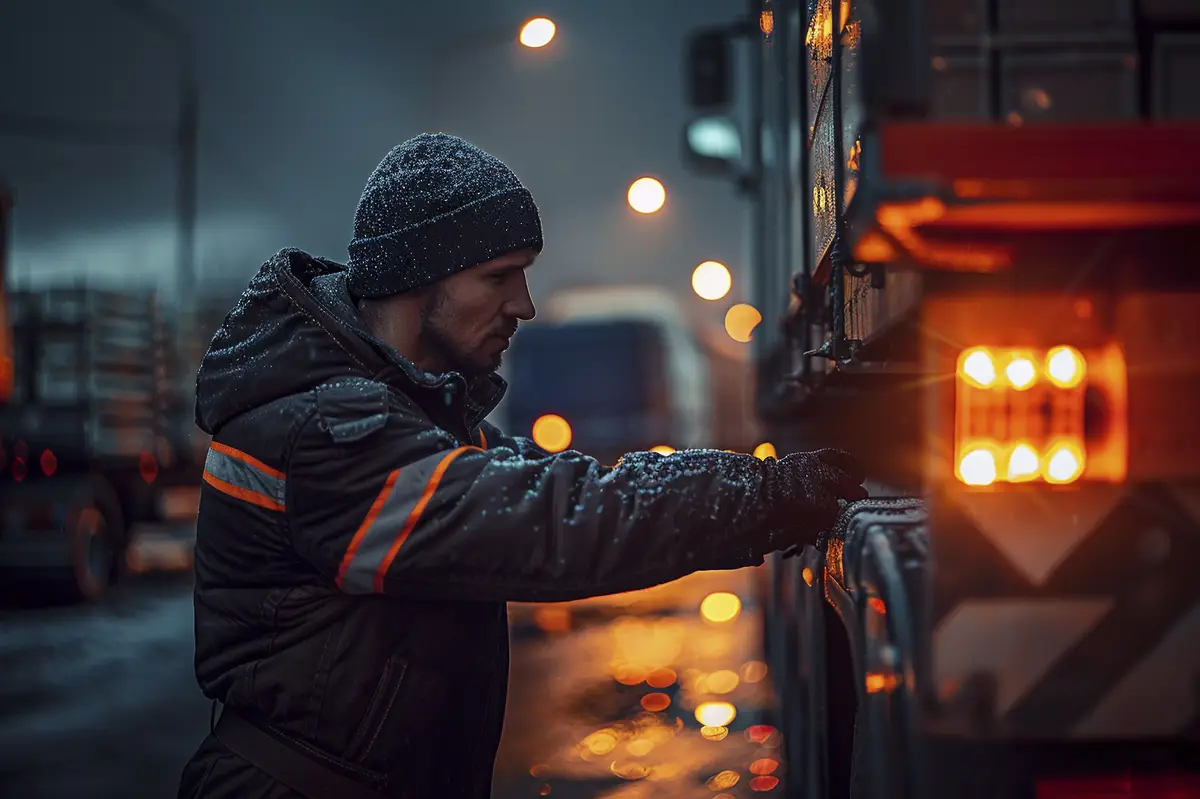 Truck and logistics operations at dusk