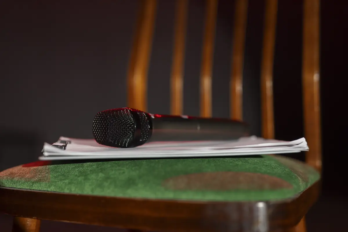 Close up on chair of stand up comedian