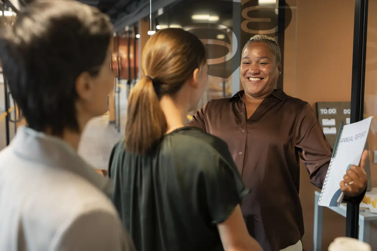 Close up smiley people at work