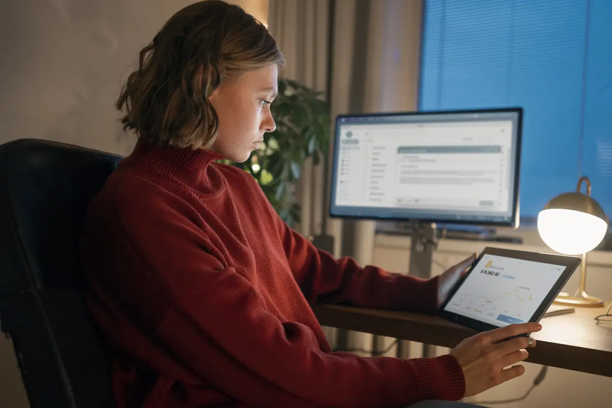 Adult person working at home late at night