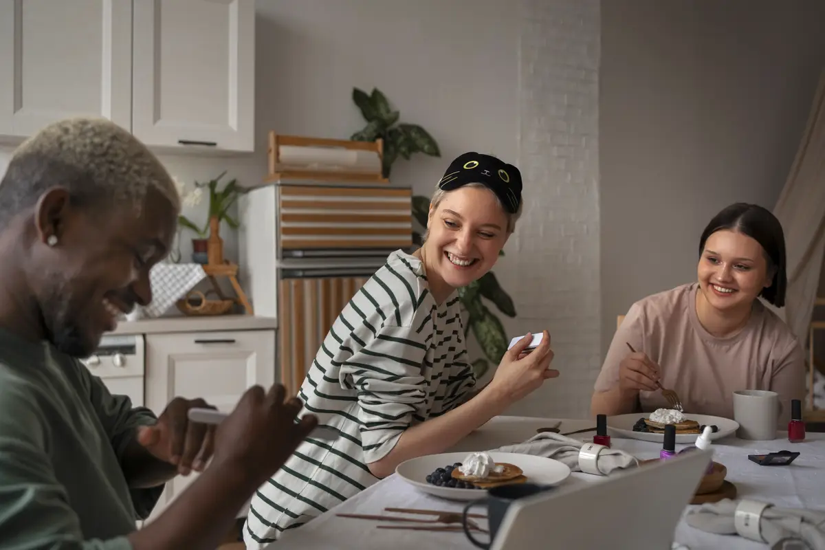 Front view friends getting manicure