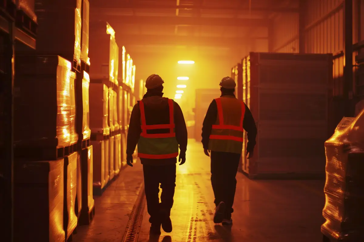 Photorealistic scene with warehouse logistics operations
