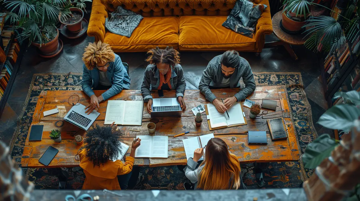 Above View of MultiEthnic Business People Working Together in Office