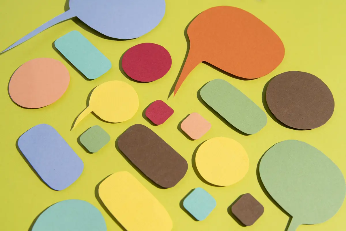 High angle arrangement with speech bubbles