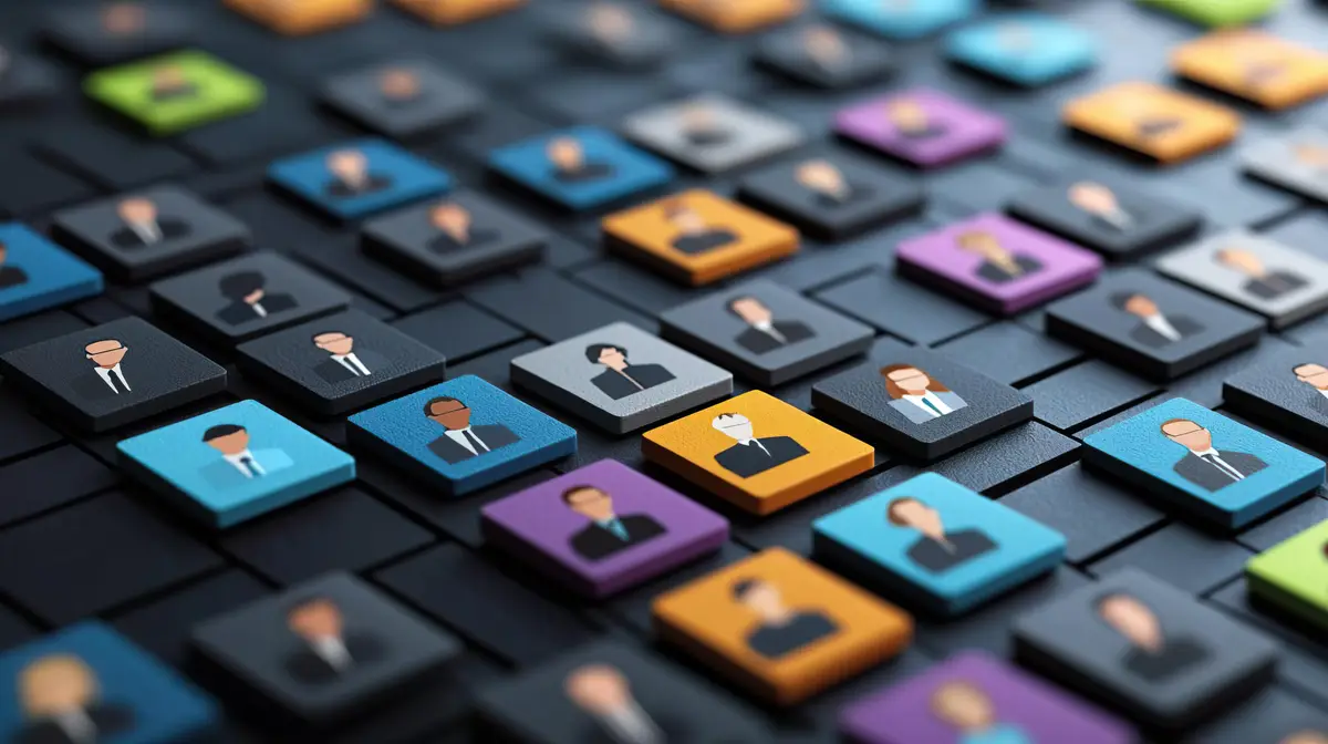 Abstract representation of a diverse workforce showing a grid of colorful icons representing people