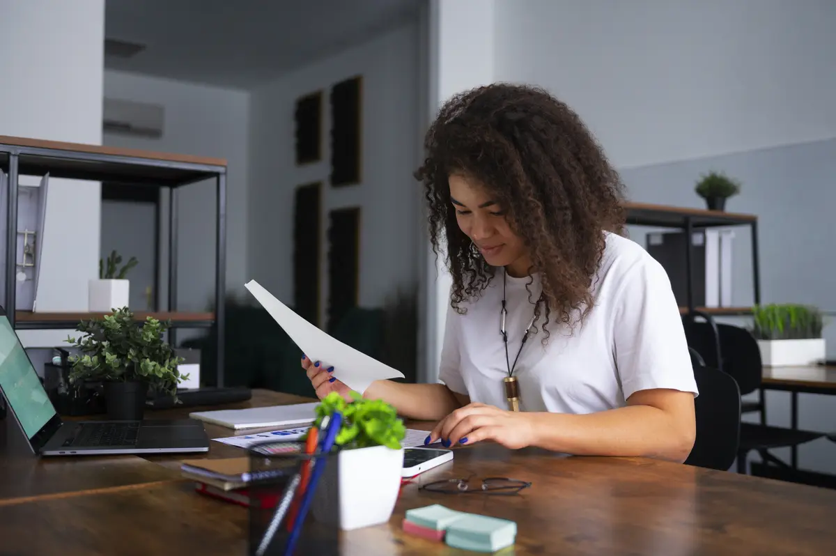 Woman working as economist medium shot