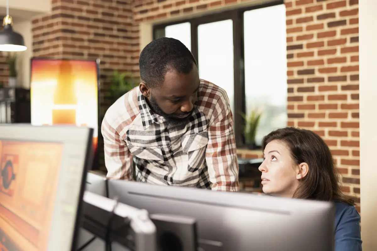 Diverse professionals sharing ideas