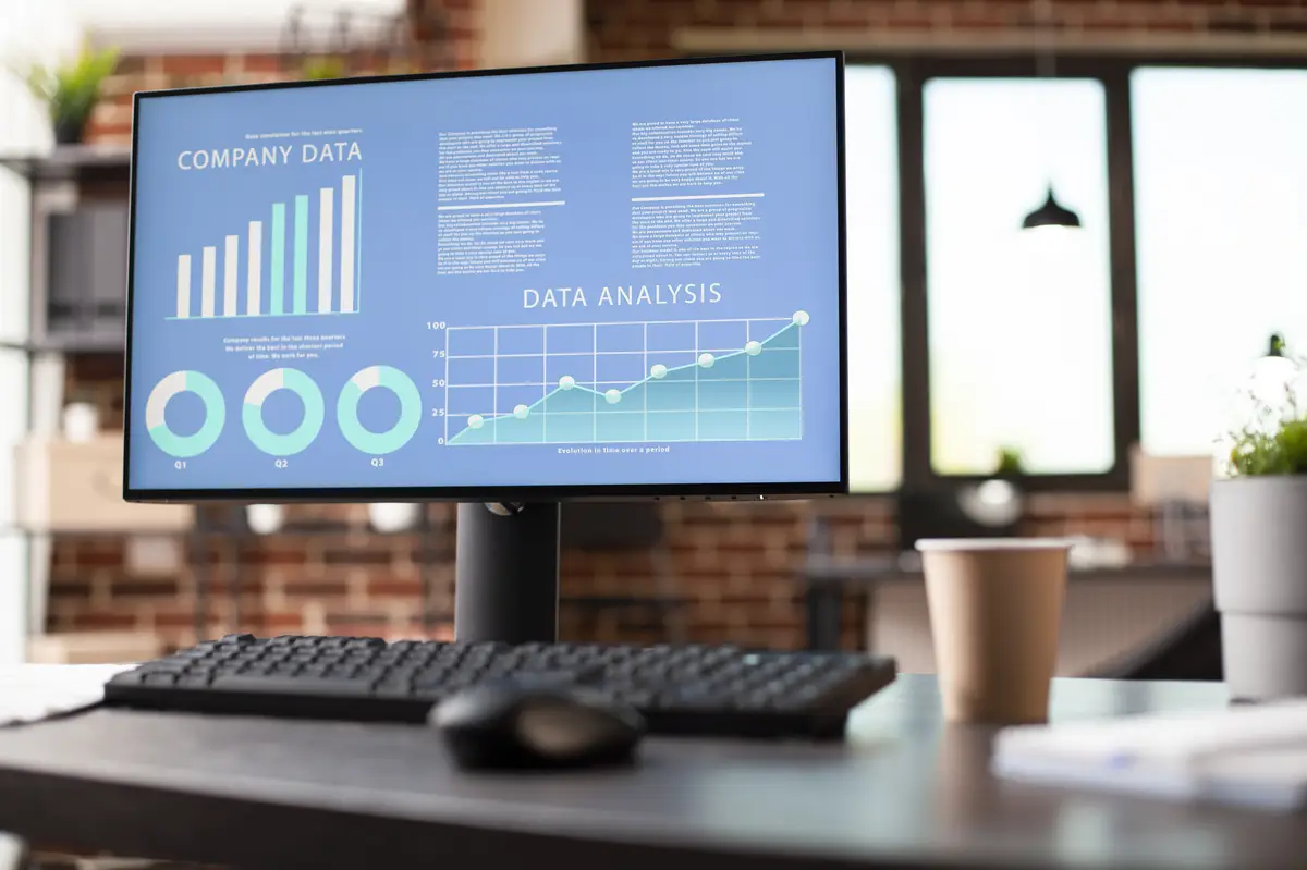 Empty startup office displays statistics