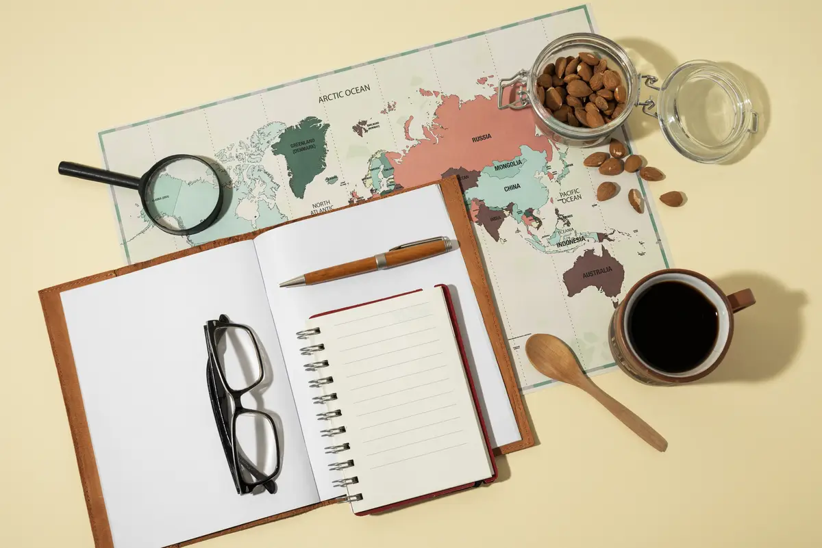 Top view of adventure and traveling elements