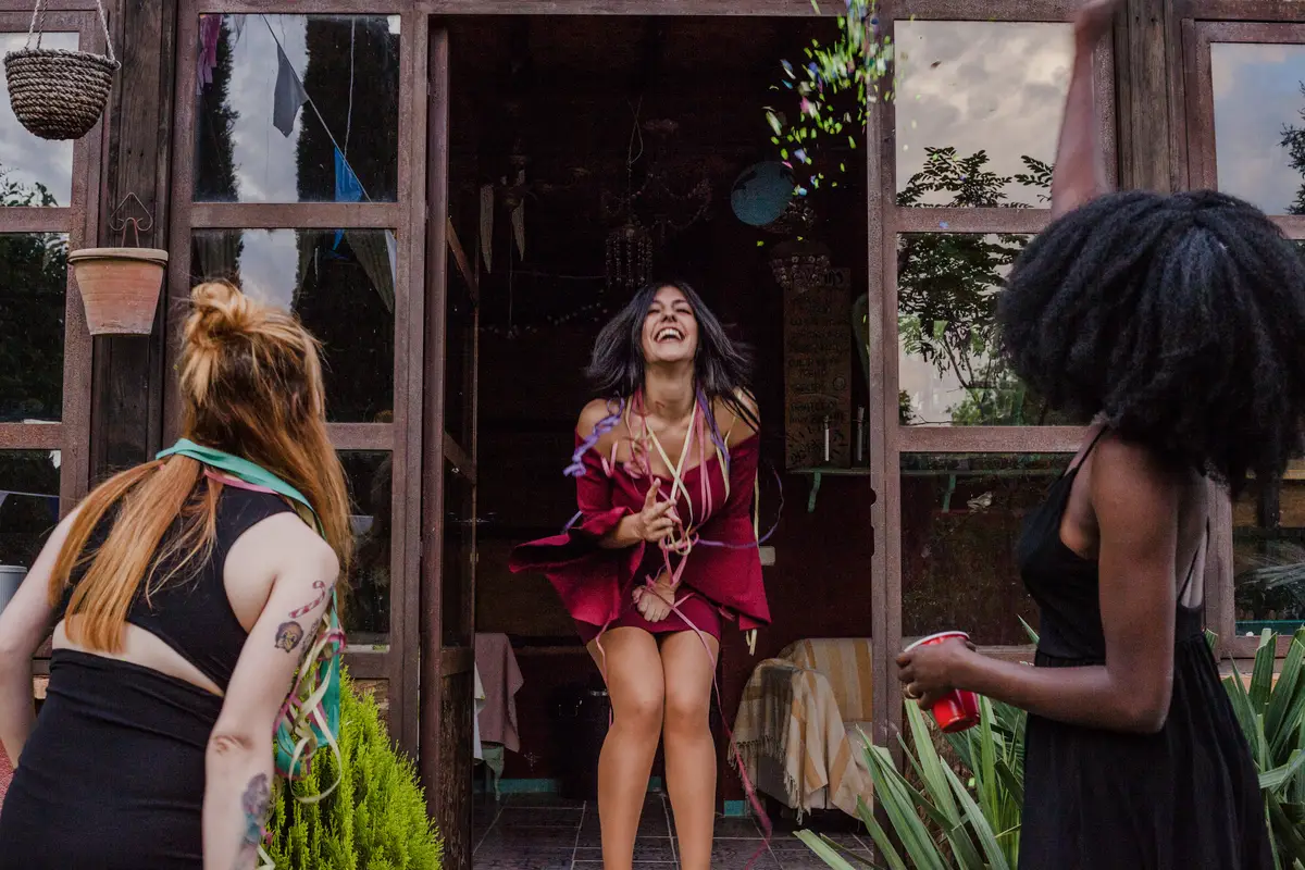 Friends celebrating and jumping