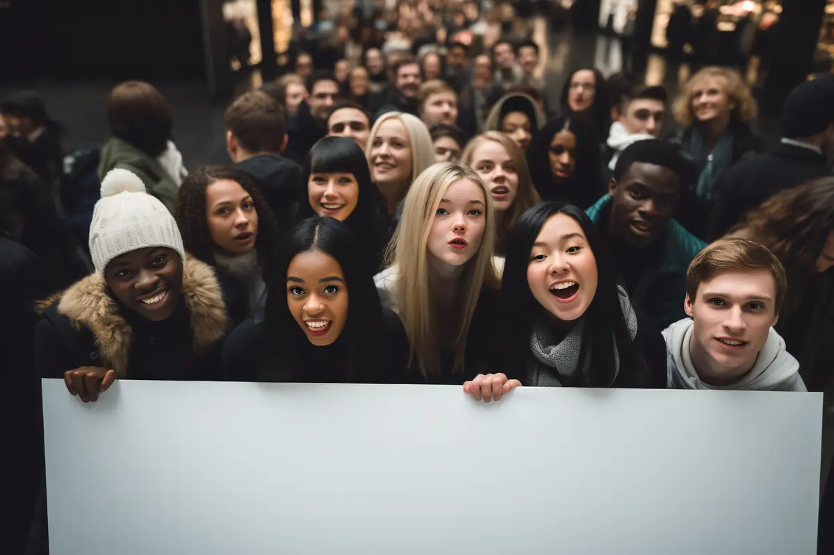 Crazy people at black Friday sale event empty poster with empty copy space
