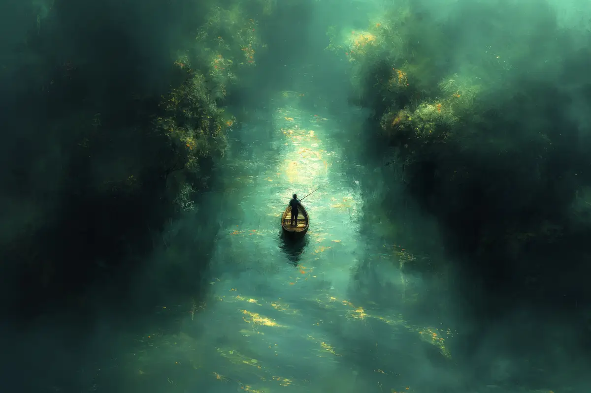 Digital art style river and nature landscape