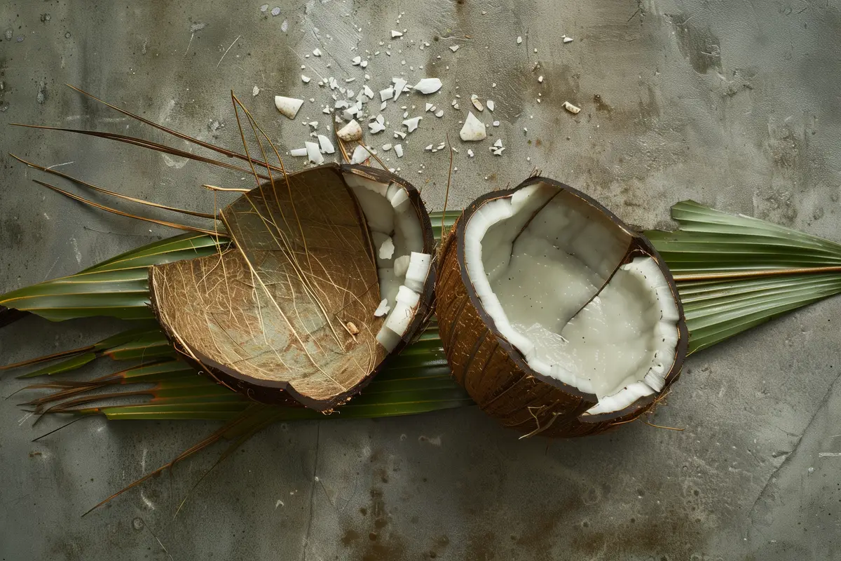 broken cacos on palm leaves