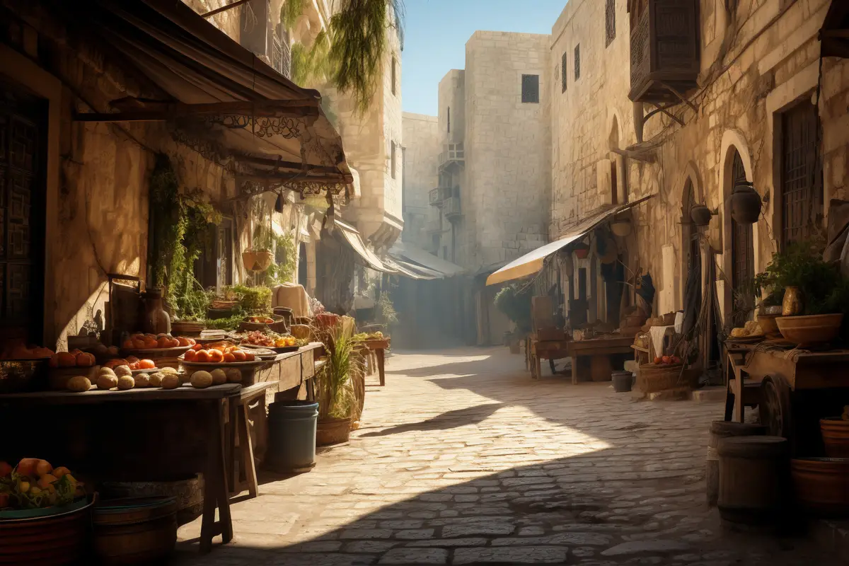 Landscape scene from ancient baghdad inspired by video games