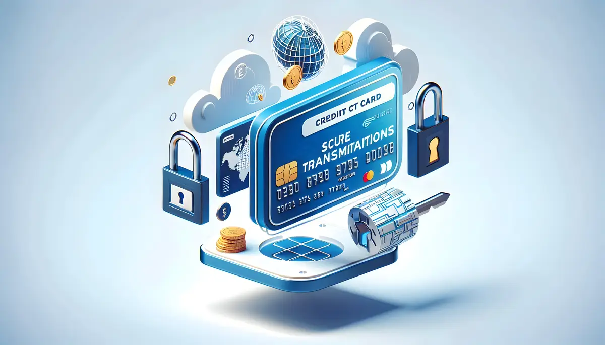 3D Floating credit card and lock with Secure Transactions text concept as A vector illustration feat