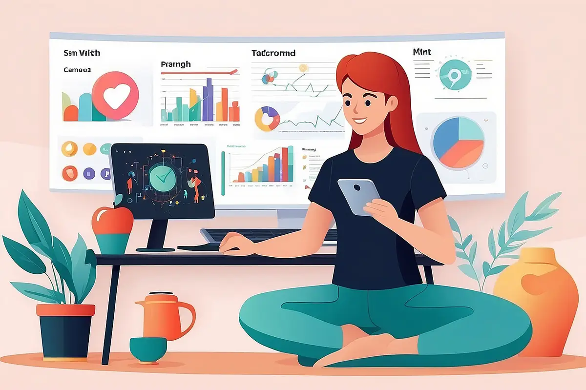 Integrated Health Tracking Remote Work Encouraging Wellness Vector Art