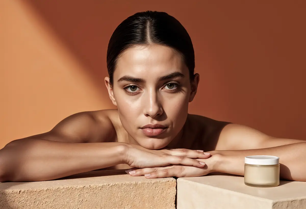 Skincare routine with fresh face and cream jar