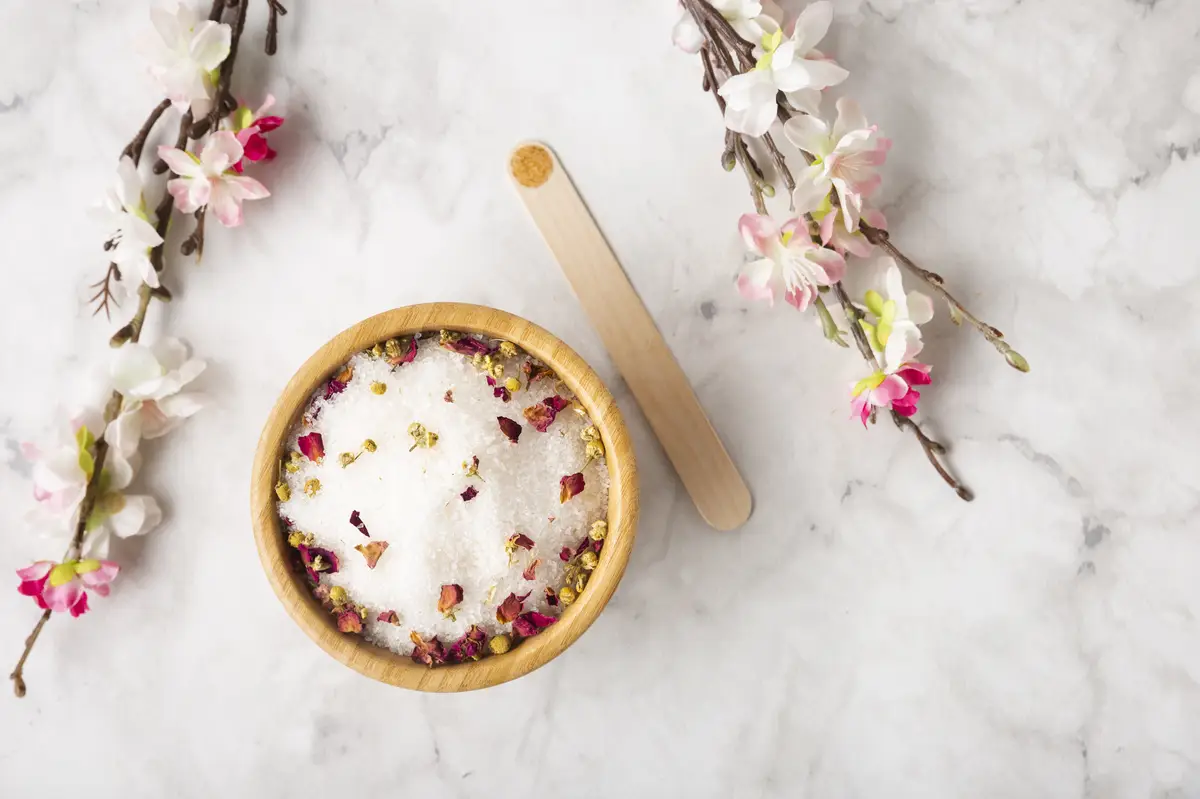 Flat lay natural skincare products