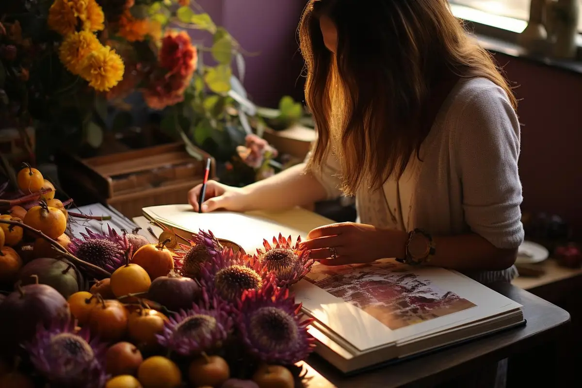 A person making a passion fruitthemed scrapbook passion fruit picture