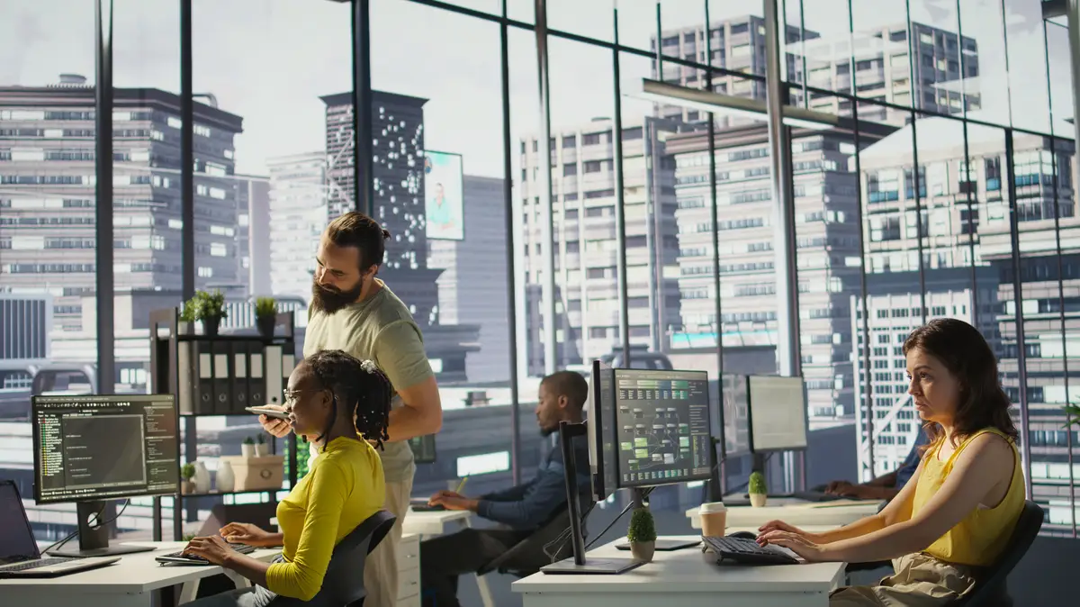 Software technician developing and maintaining databases at work