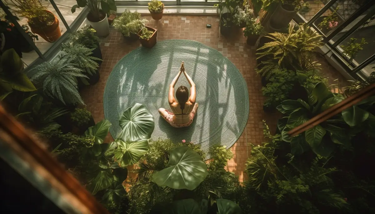 Women meditating in lotus position tropical paradise generated by AI