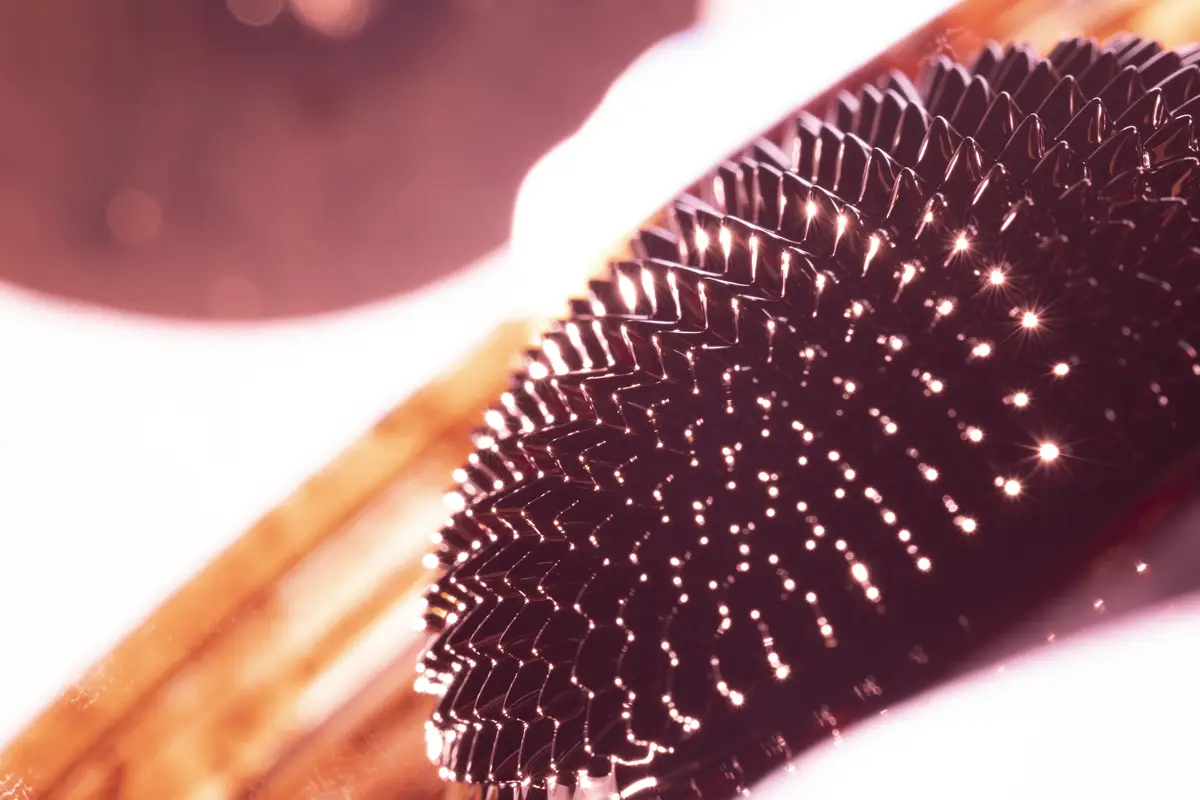 Close-up ferromagnetic metal  with lights