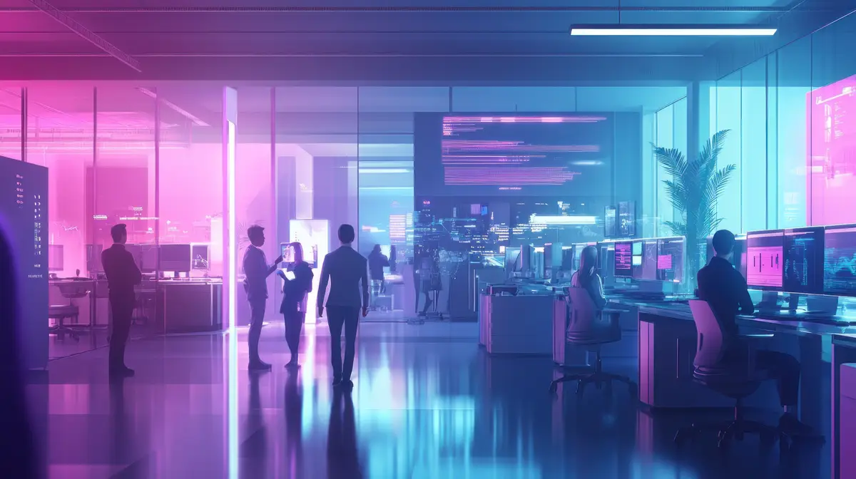 Modern Office Space with Neon Lights
