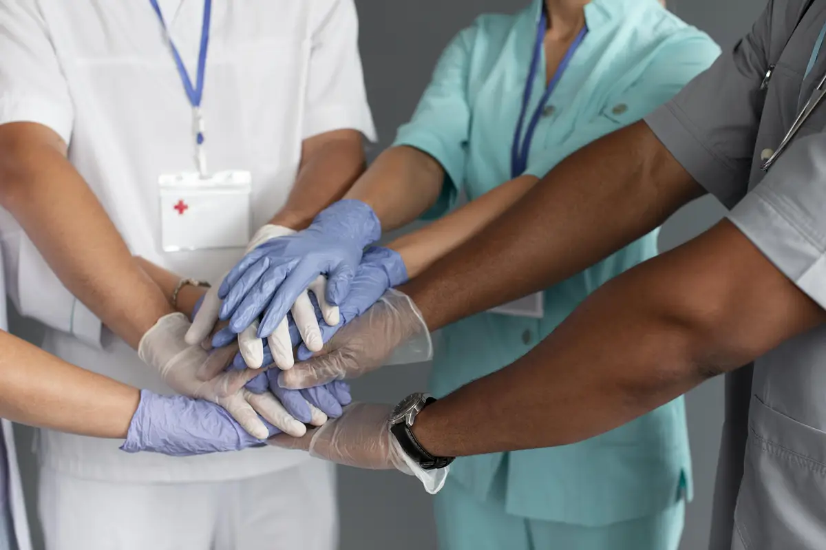 Close up on team of health workers