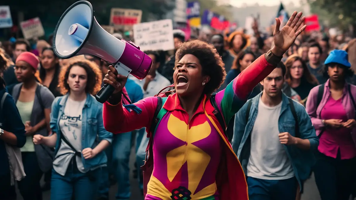 Activist marching for rights with megaphone