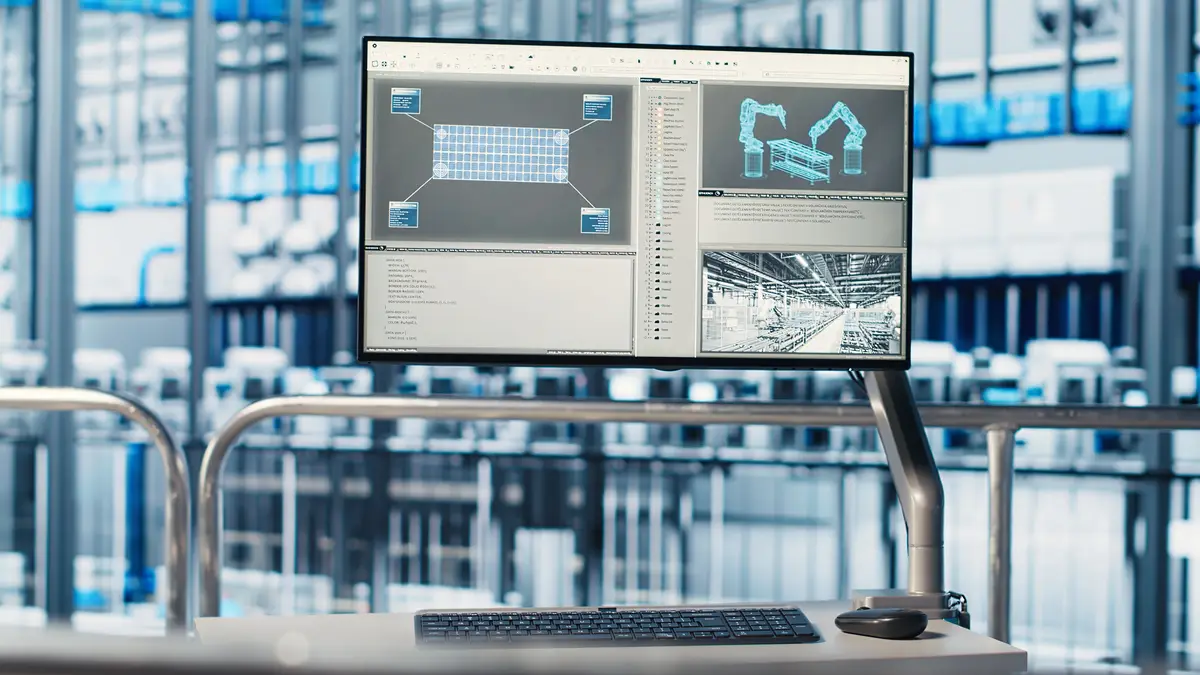 Tracking software displayed on monitor in industry 40 industrial plant