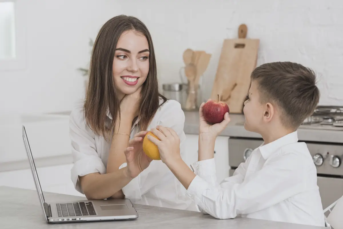 Portrait of mother and son in the kitchen